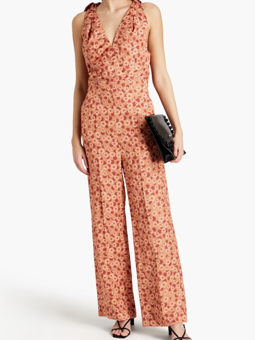 Sandro NWT Cutout Printed Twill Linen-blend Jumpsuit in Rust Floral - EU 36